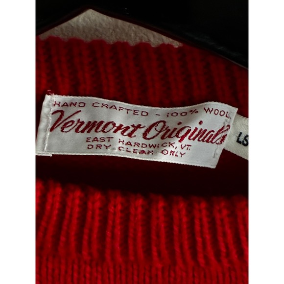 VTG Vermont Originals Hand Crafted Wool Christmas Sweater Sleigh Reindeer Red M - Picture 13 of 16